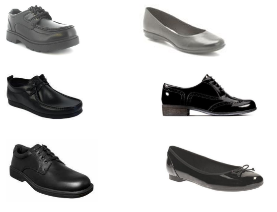 Examples of appropriate and inappropriate school shoes